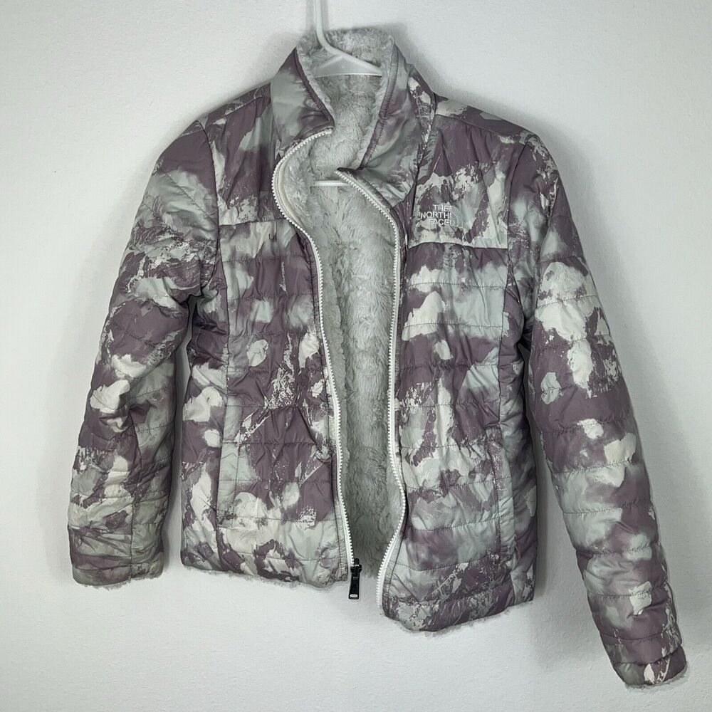 THE NORTH FACE Girls REVERSIBLE MOSSBUD SWIRL Puffer Jacket 10-12 DEFECTS